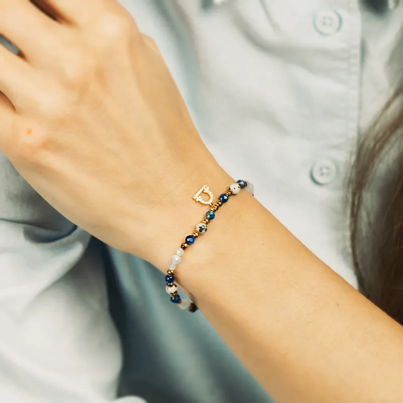Akwamaryn, Kyanit, Jaspis - srebrna pozłacana bransoletka na zdrowie, odwagę, harmonię - Waga