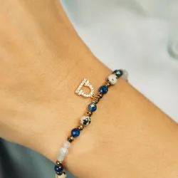 Akwamaryn, Kyanit, Jaspis - srebrna pozłacana bransoletka na zdrowie, odwagę, harmonię - Waga