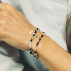 Akwamaryn, Kyanit, Jaspis - srebrna pozłacana bransoletka na zdrowie, odwagę, harmonię - Waga