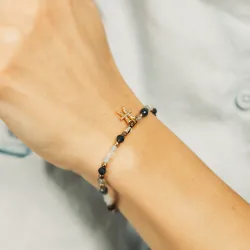 Szafir, Kamień Księżycowy, Akwamaryn - srebrna pozłacana bransoletka na zdrowie, miłość, intuicję - Ryby