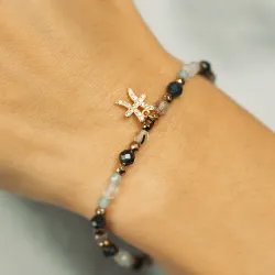 Szafir, Kamień Księżycowy, Akwamaryn - srebrna pozłacana bransoletka na zdrowie, miłość, intuicję - Ryby