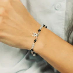 Szafir, Kamień Księżycowy, Akwamaryn - srebrna bransoletka na zdrowie, miłość, intuicję - Ryby