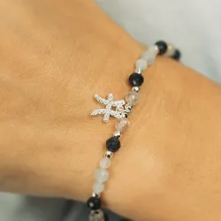 Szafir, Kamień Księżycowy, Akwamaryn - srebrna bransoletka na zdrowie, miłość, intuicję - Ryby