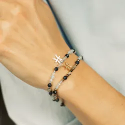 Szafir, Kamień Księżycowy, Akwamaryn - srebrna bransoletka na zdrowie, miłość, intuicję - Ryby