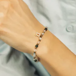 Akwamaryn, Kryształ Górski, Agat - srebrna pozłacana bransoletka na zdrowie, odwagę, harmonię - Bliźnięta