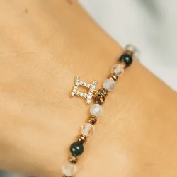 Akwamaryn, Kryształ Górski, Agat - srebrna pozłacana bransoletka na zdrowie, odwagę, harmonię - Bliźnięta