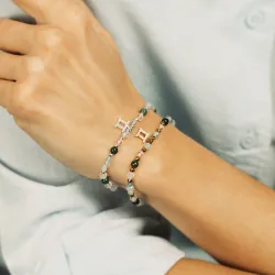 Akwamaryn, Kryształ Górski, Agat - srebrna pozłacana bransoletka na zdrowie, odwagę, harmonię - Bliźnięta