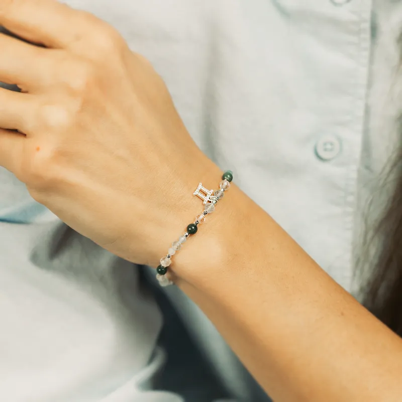 Akwamaryn, Kryształ Górski, Agat - srebrna bransoletka na zdrowie, odwagę, harmonię - Bliźnięta