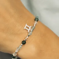 Akwamaryn, Kryształ Górski, Agat - srebrna bransoletka na zdrowie, odwagę, harmonię - Bliźnięta