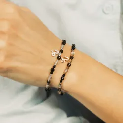 Turmalin, Kwarc Dymny, Kamień Księżycowy - srebrna pozłacana bransoletka na ochronę, bogactwo, uzdrawianie - Koziorożec