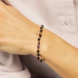 Ametyst, Obsydian, Szafir - srebrna pozłacana bransoletka na koncentrację, miłość, sukces - Strzelec