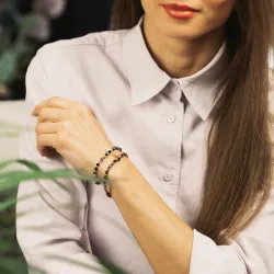 Ametyst, Obsydian, Szafir - srebrna pozłacana bransoletka na koncentrację, miłość, sukces - Strzelec