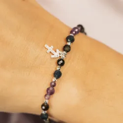 Ametyst, Obsydian, Szafir - srebrna bransoletka na koncentrację, miłość, sukces - Strzelec