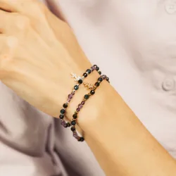 Ametyst, Obsydian, Szafir - srebrna bransoletka na koncentrację, miłość, sukces - Strzelec