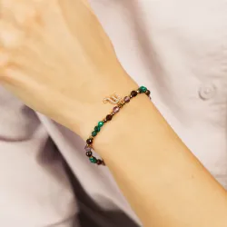 Ametyst, Malachit, Granat - srebrna pozłacana bransoletka na koncentrację, miłość, sukces - Skorpion