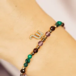 Ametyst, Malachit, Granat - srebrna pozłacana bransoletka na koncentrację, miłość, sukces - Skorpion