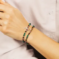 Ametyst, Malachit, Granat - srebrna pozłacana bransoletka na koncentrację, miłość, sukces - Skorpion