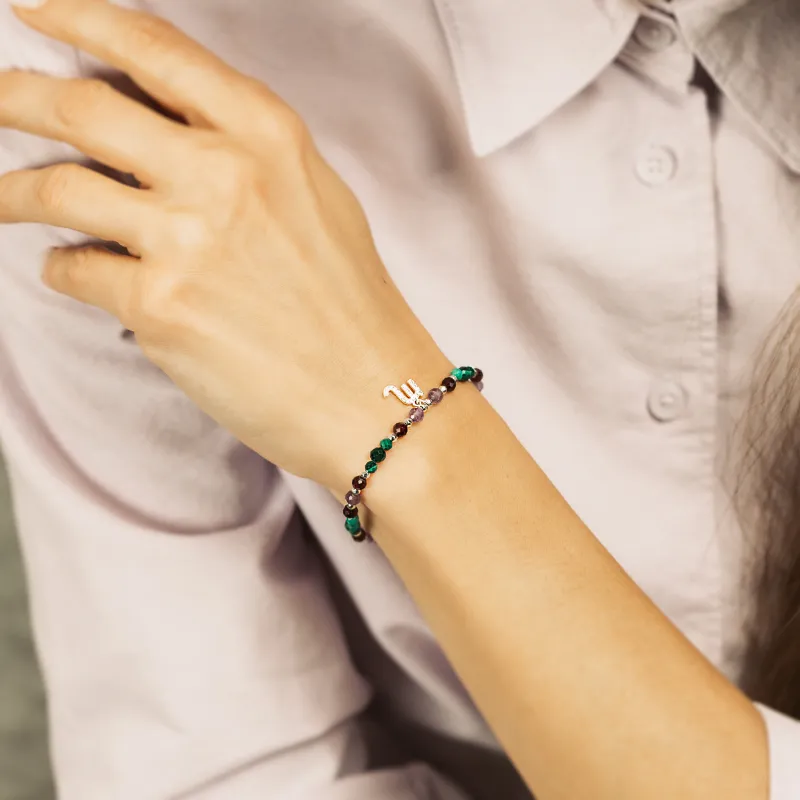 Ametyst, Malachit, Granat - srebrna bransoletka na koncentrację, miłość, sukces - Skorpion