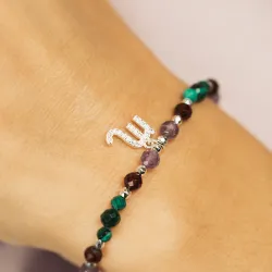 Ametyst, Malachit, Granat - srebrna bransoletka na koncentrację, miłość, sukces - Skorpion