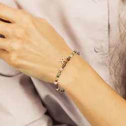 Chryzokola, Ametyst, Fluoryt - srebrna pozłacana bransoletka na ochronę, spokój, kreatywność - Wodnik