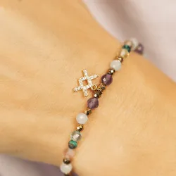 Chryzokola, Ametyst, Fluoryt - srebrna pozłacana bransoletka na ochronę, spokój, kreatywność - Wodnik