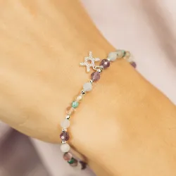 Chryzokola, Ametyst, Fluoryt - srebrna bransoletka na ochronę, spokój, kreatywność - Wodnik