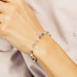 Chryzokola, Ametyst, Fluoryt - srebrna bransoletka na ochronę, spokój, kreatywność - Wodnik