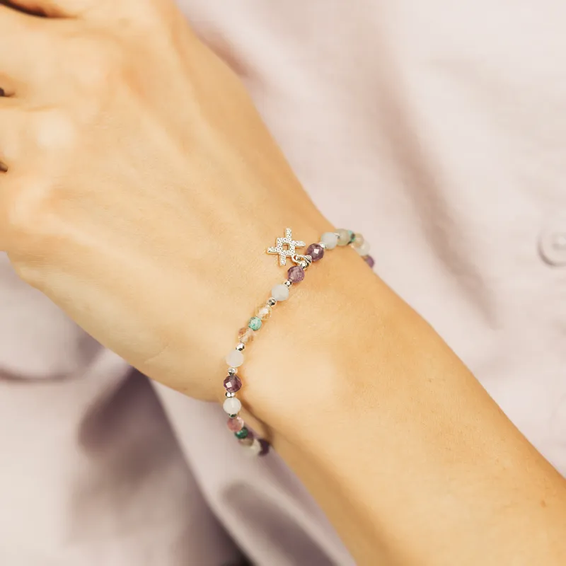 Chryzokola, Ametyst, Fluoryt - srebrna bransoletka na ochronę, spokój, kreatywność - Wodnik