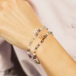 Chryzokola, Ametyst, Fluoryt - srebrna bransoletka na ochronę, spokój, kreatywność - Wodnik