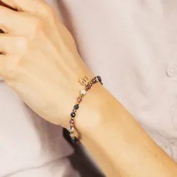 Ametyst, Jaspis, Szafir - srebrna pozłacana bransoletka na koncentrację, miłość, sukces - Panna