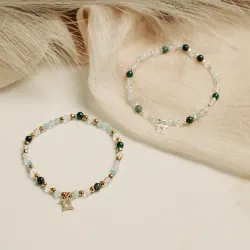 Akwamaryn, Kryształ Górski, Agat - srebrna pozłacana bransoletka na zdrowie, odwagę, harmonię - Bliźnięta