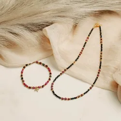 Rubin, Granat, Turmalin - srebrna pozłacana bransoletka na radość, miłość, szczęście - Baran