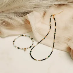 Akwamaryn, Kryształ Górski, Agat - srebrna pozłacana bransoletka na zdrowie, odwagę, harmonię - Bliźnięta