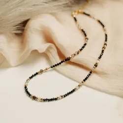 Turmalin, Kwarc Dymny, Kamień Księżycowy - srebro pozłacane naszyjnik na ochronę, bogactwo, uzdrowienie - Koziorożec