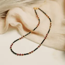 Rubin, Granat, Turmalin - srebro pozłacane naszyjnik na radość, miłość, szczęście - Baran