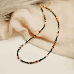 Rubin, Granat, Kryształ Górski - srebro pozłacane naszyjnik na radość, miłość, szczęście - Lew