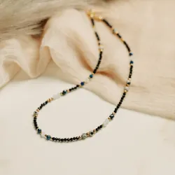 Akwamaryn, Kyanit, Jaspis - srebro pozłacane naszyjnik na zdrowie, odwagę, harmonię - Waga