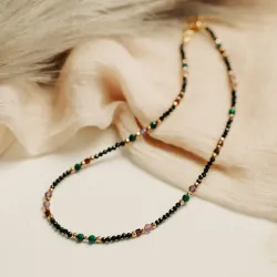 Ametyst, Granat, Malachit - srebro pozłacane naszyjnik na koncentrację, miłość, sukces - Skorpion