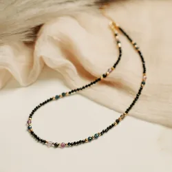 Ametyst, Obsydian, Szafir - srebro pozłacane naszyjnik na koncentrację, miłość, sukces - Strzelec