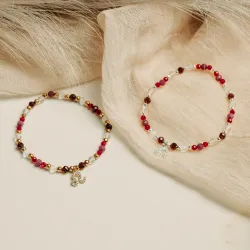 Rubin, Granat, Kryształ Górski - srebrna pozłacana bransoletka na radość, miłość, szczęście - Lew