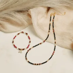 Rubin, Granat, Kryształ Górski - srebro pozłacane naszyjnik na radość, miłość, szczęście - Lew