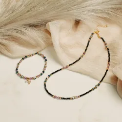 Ametyst, Jaspis, Szafir - srebro pozłacane naszyjnik na koncentrację, miłość, sukces - Panna