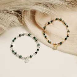 Szmaragd, Kamień Księżycowy, Jaspis - srebrna bransoletka na miłość, spokój, ochronę - Rak