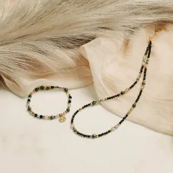 Szmaragd, Kamień Księżycowy, Jaspis - srebro pozłacane naszyjnik na miłość, spokój, ochronę - Rak