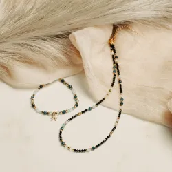 Szafir, Kamień Księżycowy, Akwamaryn - srebrna pozłacana bransoletka na zdrowie, miłość, intuicję - Ryby