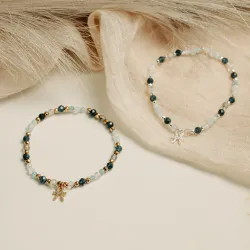 Szafir, Kamień Księżycowy, Akwamaryn - srebrna bransoletka na zdrowie, miłość, intuicję - Ryby