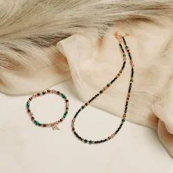 Ametyst, Granat, Malachit - srebro pozłacane naszyjnik na koncentrację, miłość, sukces - Skorpion