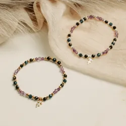 Ametyst, Obsydian, Szafir - srebrna pozłacana bransoletka na koncentrację, miłość, sukces - Strzelec