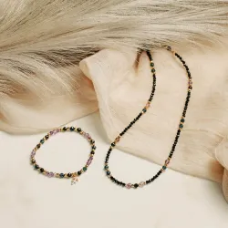 Ametyst, Obsydian, Szafir - srebrna pozłacana bransoletka na koncentrację, miłość, sukces - Strzelec