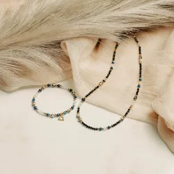 Akwamaryn, Kyanit, Jaspis - srebro pozłacane naszyjnik na zdrowie, odwagę, harmonię - Waga